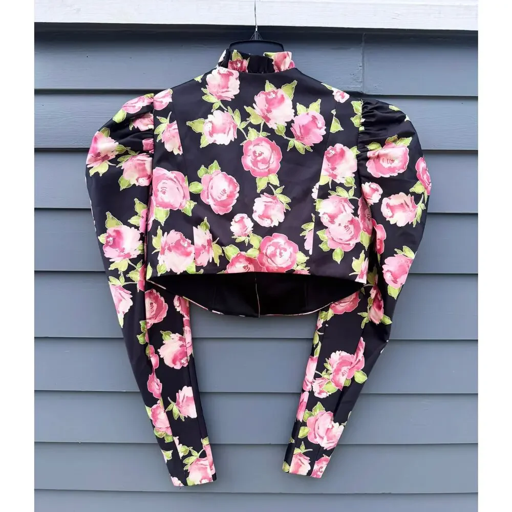 NWOT HOUSE OF CB Marcellina Rose Print Long Sleeve Satin Bustier Top Large L